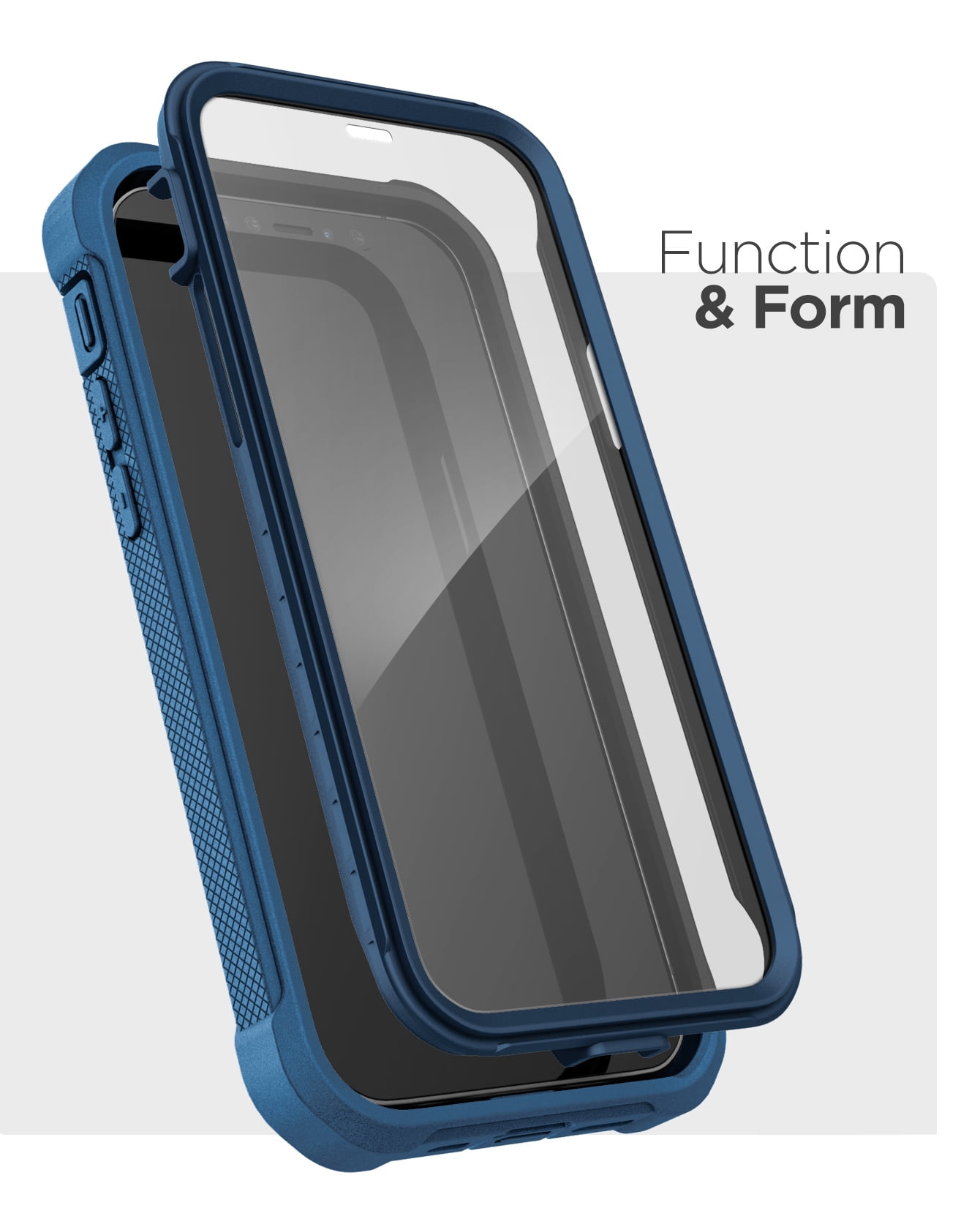 Encased Apple iPhone 12 Case with Screen Protector and Belt Clip (Falcon) Protective Full Body Cover with Build-in Screen Guard and Holster - Navy Blue