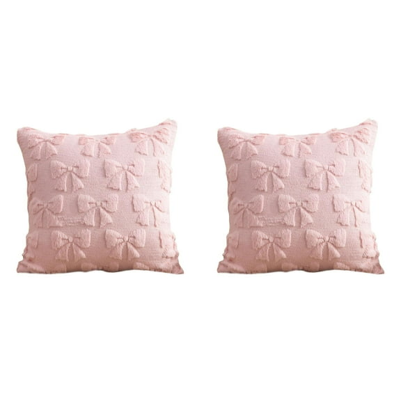 2PCS Pink Bow Throw Pillow Covers - 18 Inch Decorative Pillow Covers, Soft Plush Fluffy Bowknot Couch Pillows for Bedroom Living Room Sofa Decor