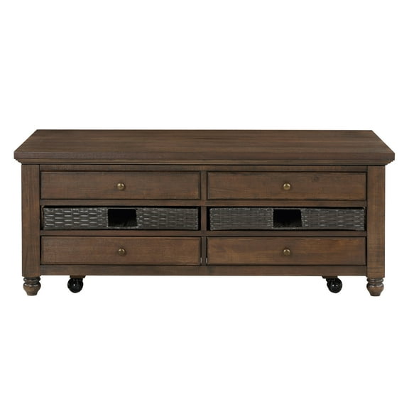 Steve Silver Oliver Traditional Rectangle Cocktail Table with 4 Drawers, Burnished Chestnut