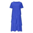 thumbnail image 5 of SMihono Tshirt Dress Women Summer Cotton Linen Patchwork Short Sleeve Crewneck Pleated Midi Dresses T Shirt Dresses for Women Blue L, 5 of 7