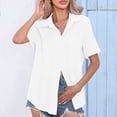 thumbnail image 2 of FAIWAD Womens Short Sleeve Ruched Shirts Summer V Neck Button Down Shirt Comfy Loose Basic Tops, 2 of 9
