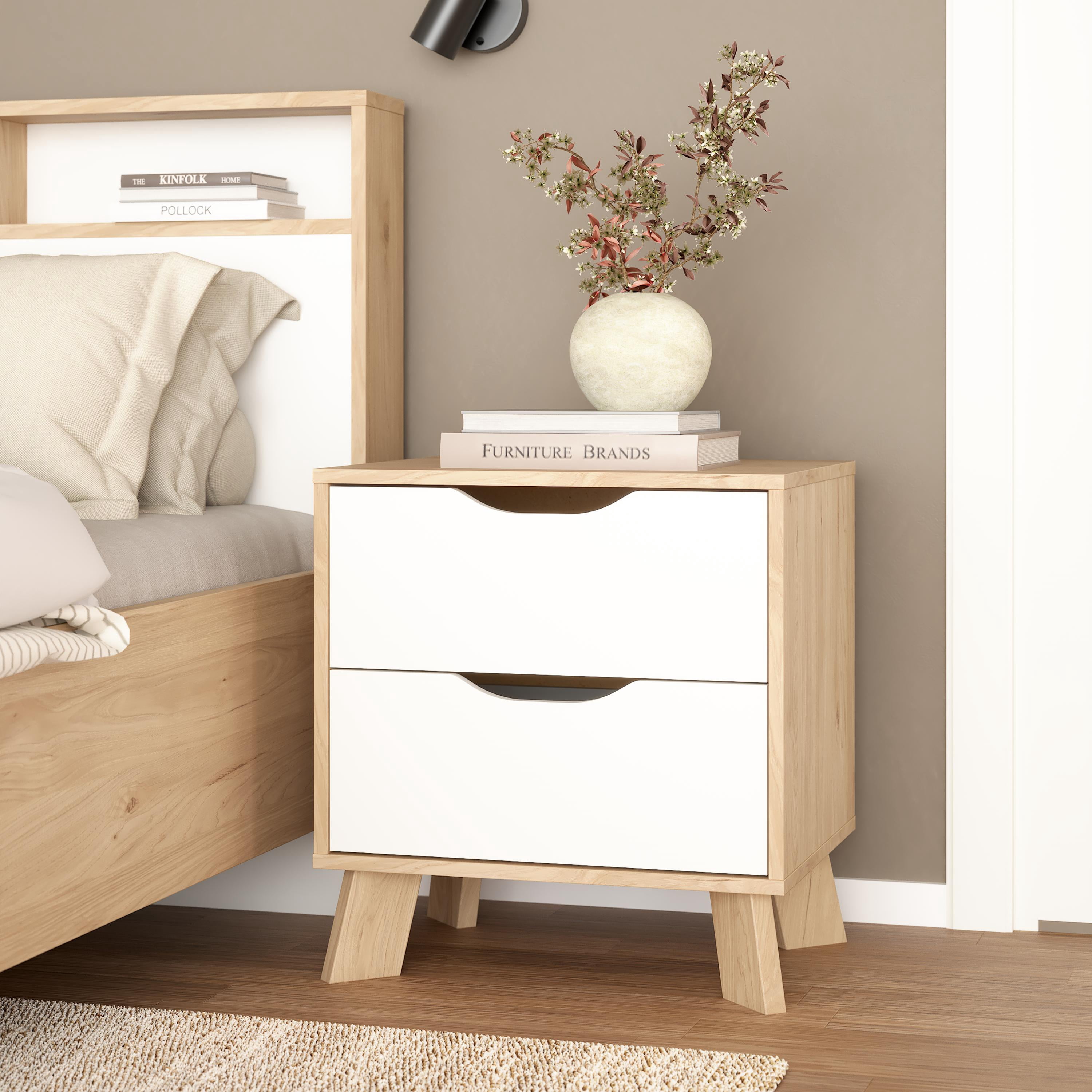 Tvilum Ikast 2 Drawer Jackson Hickory and White Nightstand - Set of 2