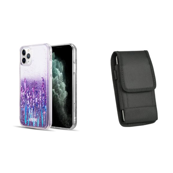 Liquid Glitter Case for iPhone 14 Pro Max and Belt Holster Pouch - Lavender Purple