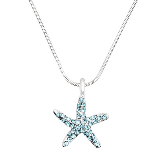 Starfish Pendant Necklace Rhinestone Crystal Rhodium Plated 17 Inch Snake Chain J0064-AQ