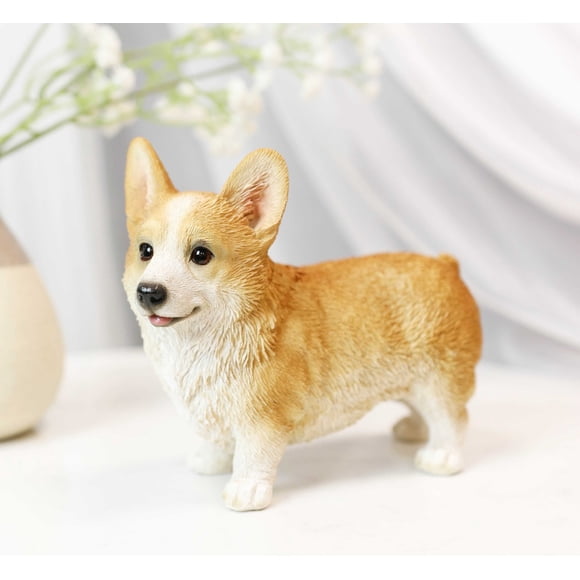 Figurine de Chiot Réaliste Pembroke Welsh Corgi avec Yeux en Verre 4,5 Po H