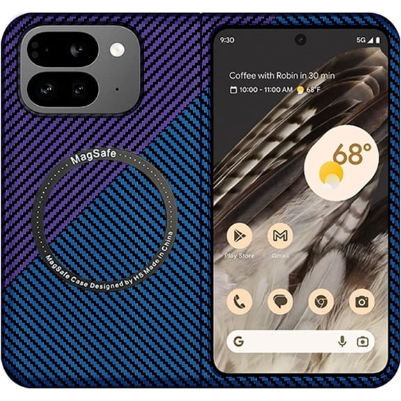 Magnetic Case for Google 9 Pro Pixel Fold Case Compatible with MagSafe Charger Carbon Fiber Slim Ultra Thin Aramid Fiber Anti-Scratch Shockproof Rugged Phone Case, Blue&Purple