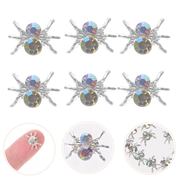 Minkissy 100 Pcs Nail Spiders Jewelry for Manicure Decoration in Silver with Crystal Accent
