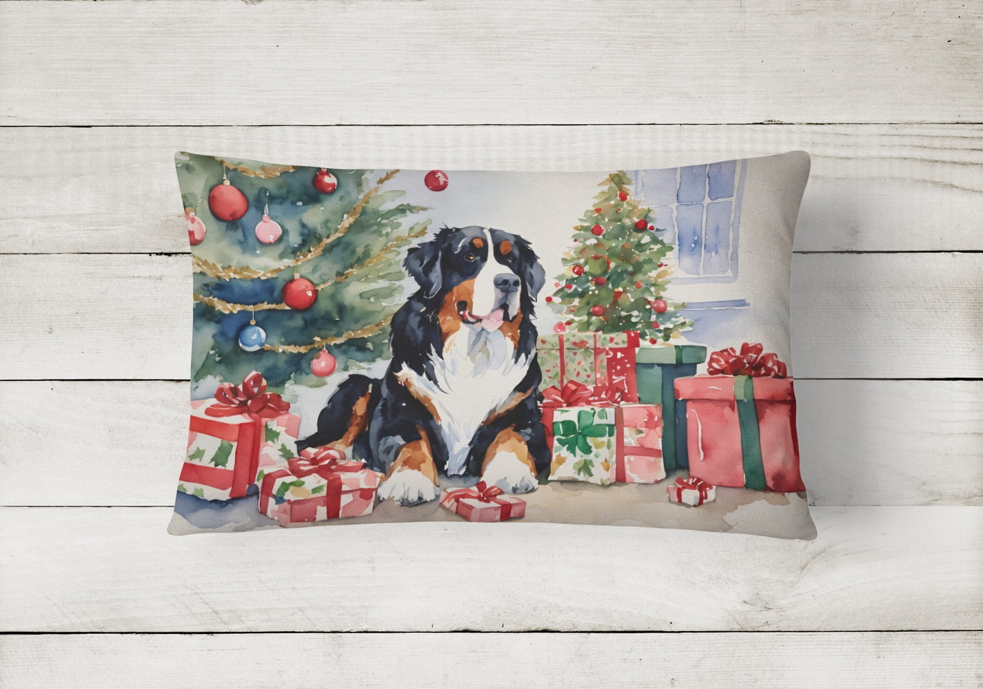 Carolines Treasures DAC1259PW1216 16 x 12 in. Unisex Bernese Mountain Dog Christmas Fabric Decorative Pillow