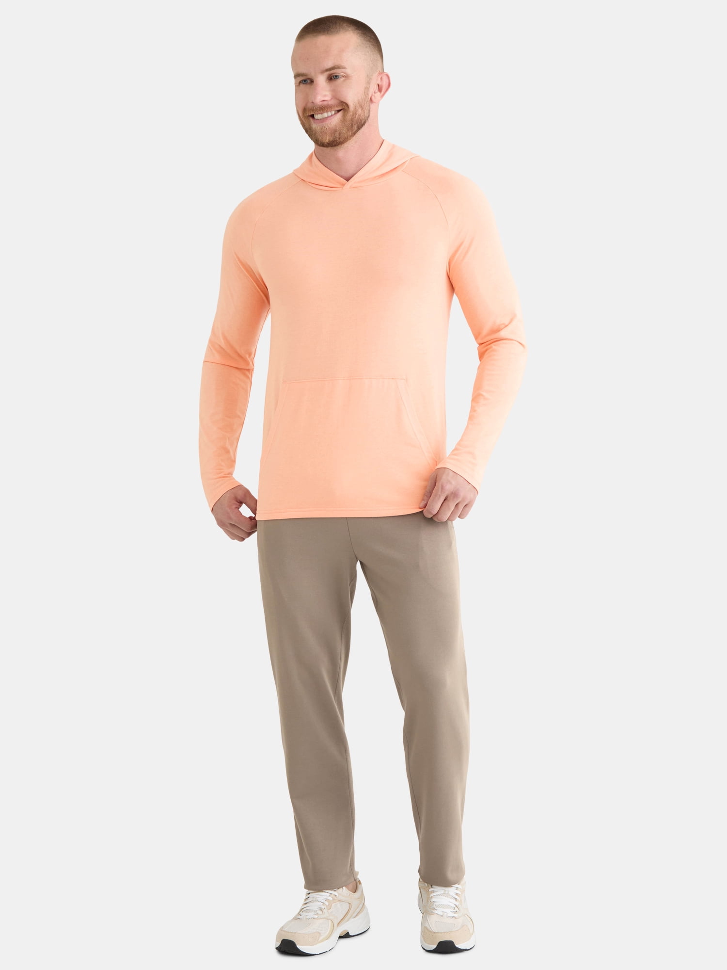 Athletic Works Men's Tri Blend Long Sleeve T-Shirt Hoodie, Sizes S-3XL