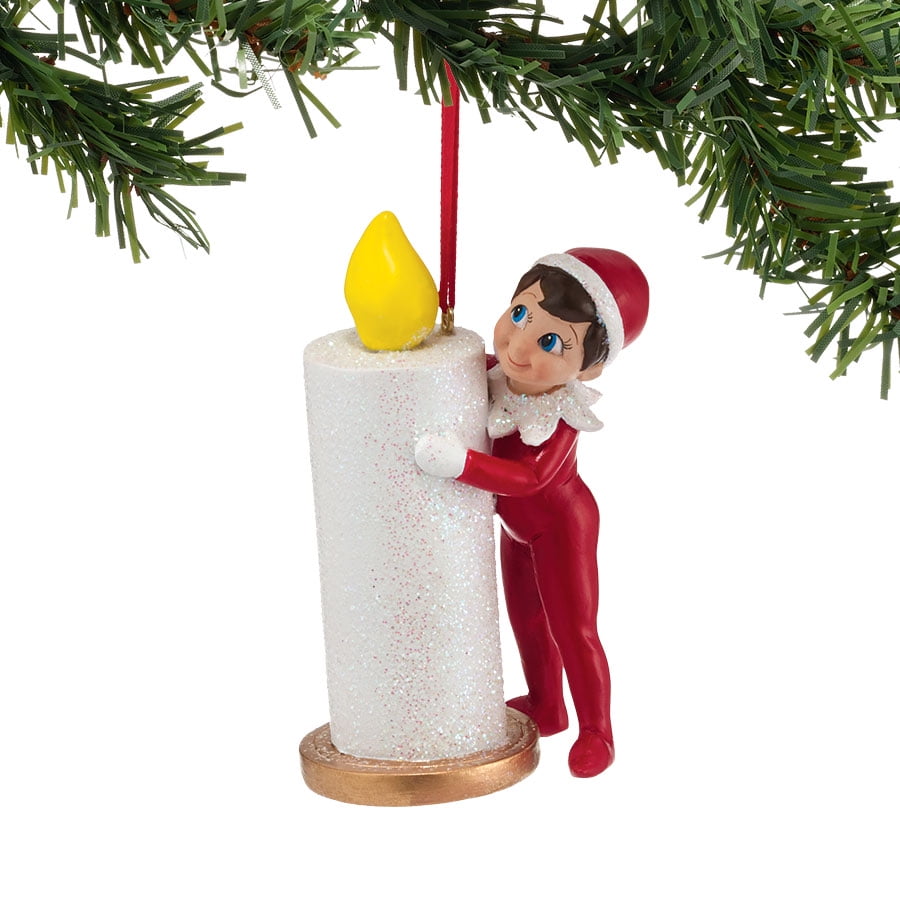 Elf On the Shelf Elf Hiding Behind Candle Christmas Ornament by