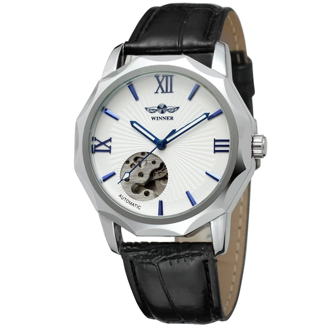 T-Winner Men's Automatic Mechanical Watch with Leather Strap Luminous Display Fashion Wristwatch