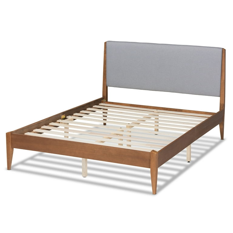 Baxton Studio Senna Mid-Century Modern Grey Fabric Upholstered and Walnut Brown Finished Wood King Size Platform Bed Baxton Studio Senna Mid-Century Modern Grey Fabric Upholstered and Walnut Brown Finished Wood King Size Platform Bed