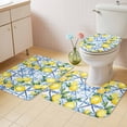 thumbnail image 4 of Rustic Yellow Bathroom Rugs Set Lemon Leaves Blue Geometric Background Non Slip Absorbent Soft Bath Mats 3 Piece Set with Bathroom Rug, U-Shaped Floor Mat, Toilet Seat Cover Small Size, 4 of 9