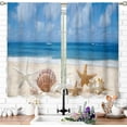 thumbnail image 3 of Beach Starfish Seashell Small Kitchen Curtains Ocean Coastal Window Treatment Nautical Sea Cafe Short Window Curtains for Bathroom Dining Room Scenery Tier Treatment Drapes 27.5x39 inch, 3 of 6