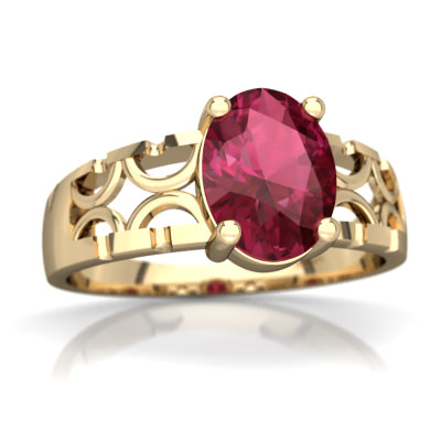 Pink Tourmaline Art Deco Ring in 14K Yellow Gold by