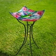 thumbnail image 2 of Evergreen 16.5" Hand Painted and Embossed Square Bird Bath, Hummingbird with Flowers, 2 of 4
