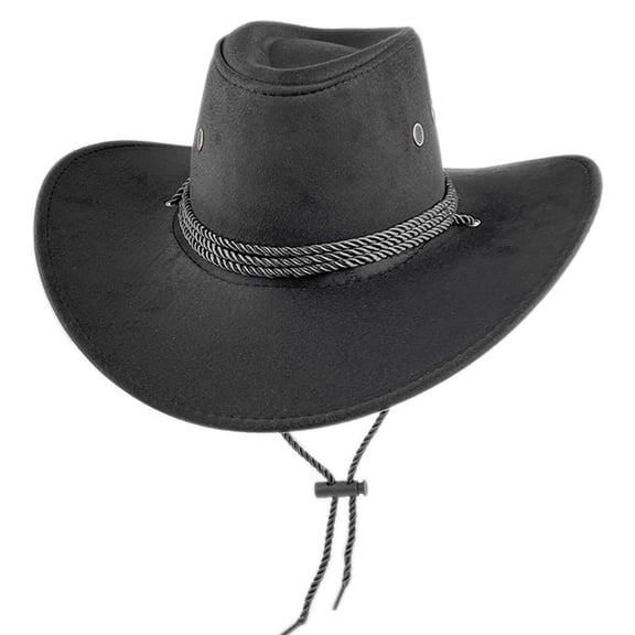 TELOLY Cowboy Hat,Structured Wide-Brim Cowgirl Hat for Stylish Adventures,Safari Hat with Adjustable Windproof Chin Strap,Black