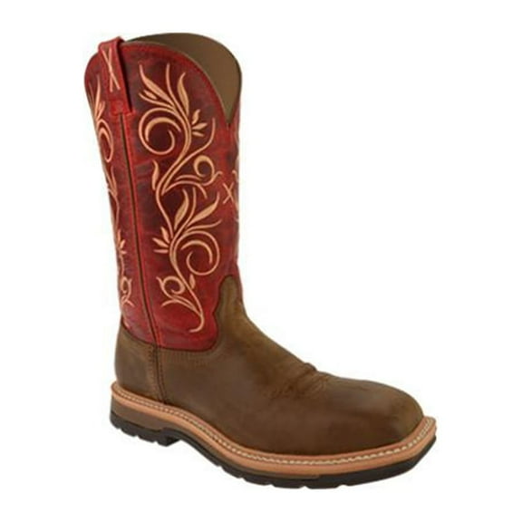 TWISTED X Adult Female Lite Cowboy Work Boots, Color: Distressed Latigo/Red, Size: 9, Width: B
