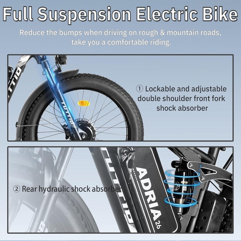 TUTTIO ADRIA26 Electric Bike for Adults, Removable 52V 25Ah Long Range Battery, Up to 100 Miles, 26” Fat Tire All-Terrain E-Bike for Mountain & Snow Riding, UL 2849