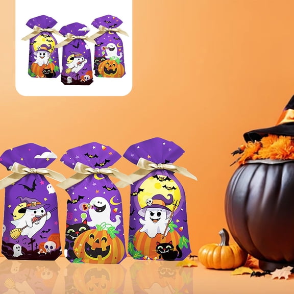 50-Pack Purple Halloween Drawstring Treat Bags for Kids Candy Goodie Party Supplies