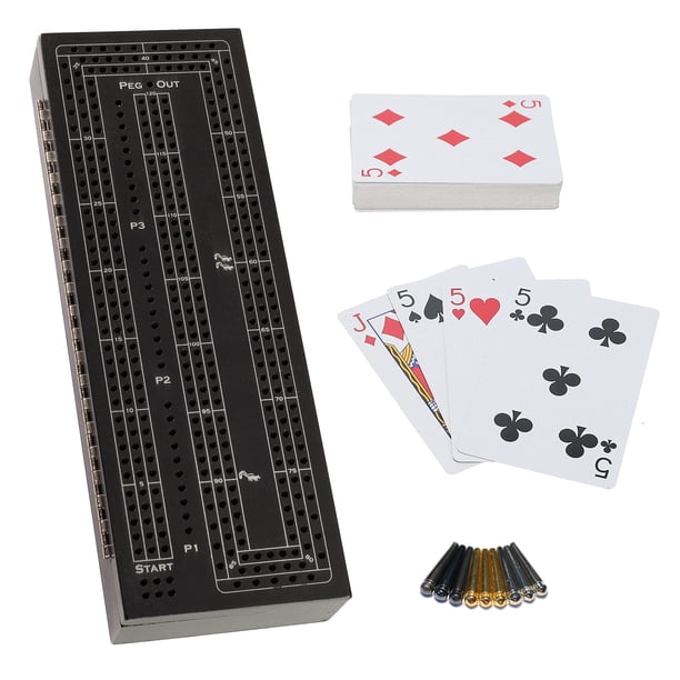 Set Cribbage WE Games de madera para 3 jugadores con pinzas y tarjetas de fácil agarre
