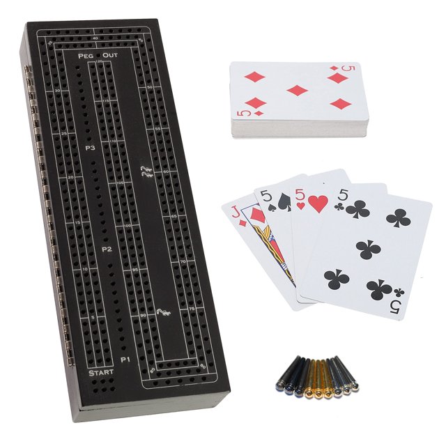 Set Cribbage WE Games de madera para 3 jugadores con pinzas y tarjetas de fácil agarre