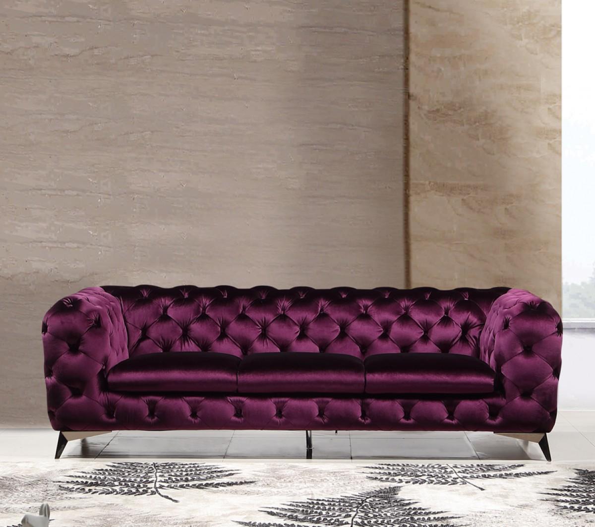 Divani Casa Delilah Modern Purple Velour Fabric Sofa Traditional VIG