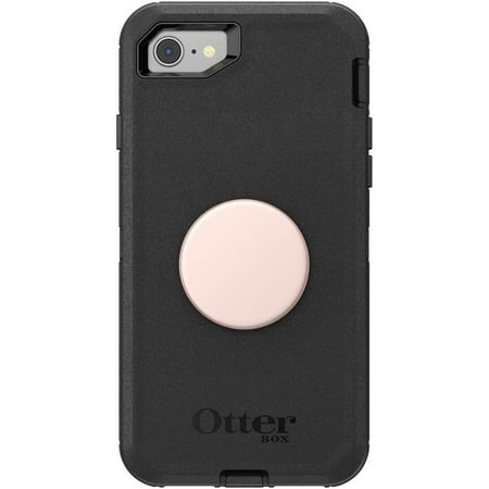 OtterBox Defender Series Case with PopSockets Swappable PopTop for iPhone SE, 7 and 8, Black and Aluminum Rose Gold