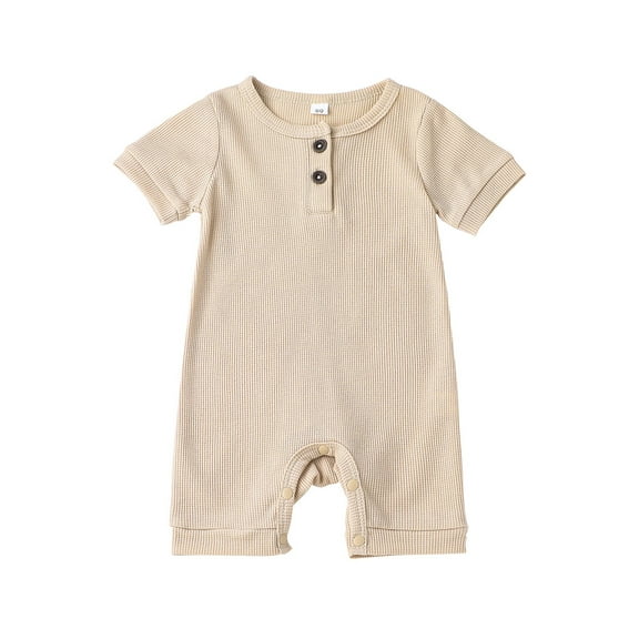 CIYCuIT Unisex Newborn Baby Boy Girl Summer Romper Short Sleeve Waffle Knitted Jumpsuit Infant Solid Clothes Ribbed One-Piece Outfit