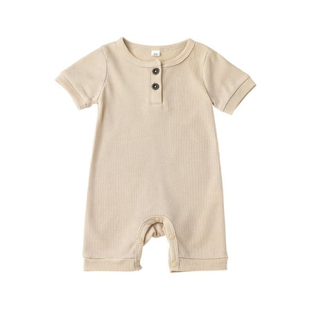

Canrulo Newborn Baby Boys Girls Rompers Clothes Sold Short Sleeve Button Summer Casual Jumpsuits Khaki 12-18 Months