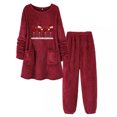 thumbnail image 2 of Puntoco Conjunto de pijama cómodo para mujer, conjunto informal de dos piezas de color liso con cuello redondo y costuras largas, parte superior y pantalón, 2 of 3