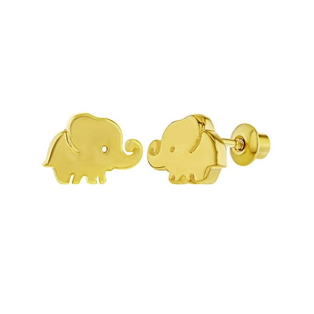 18k Gold Plated Tiny Elephant Prosperity Good Luck Screw Back Earrings Baby