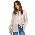 thumbnail image 4 of VISgogo Blusa de Mujer Leopardo Estampado Jacquard Botones Cuello Redondo Manga Larga Casual Camisas VISgogo moda, 4 of 9