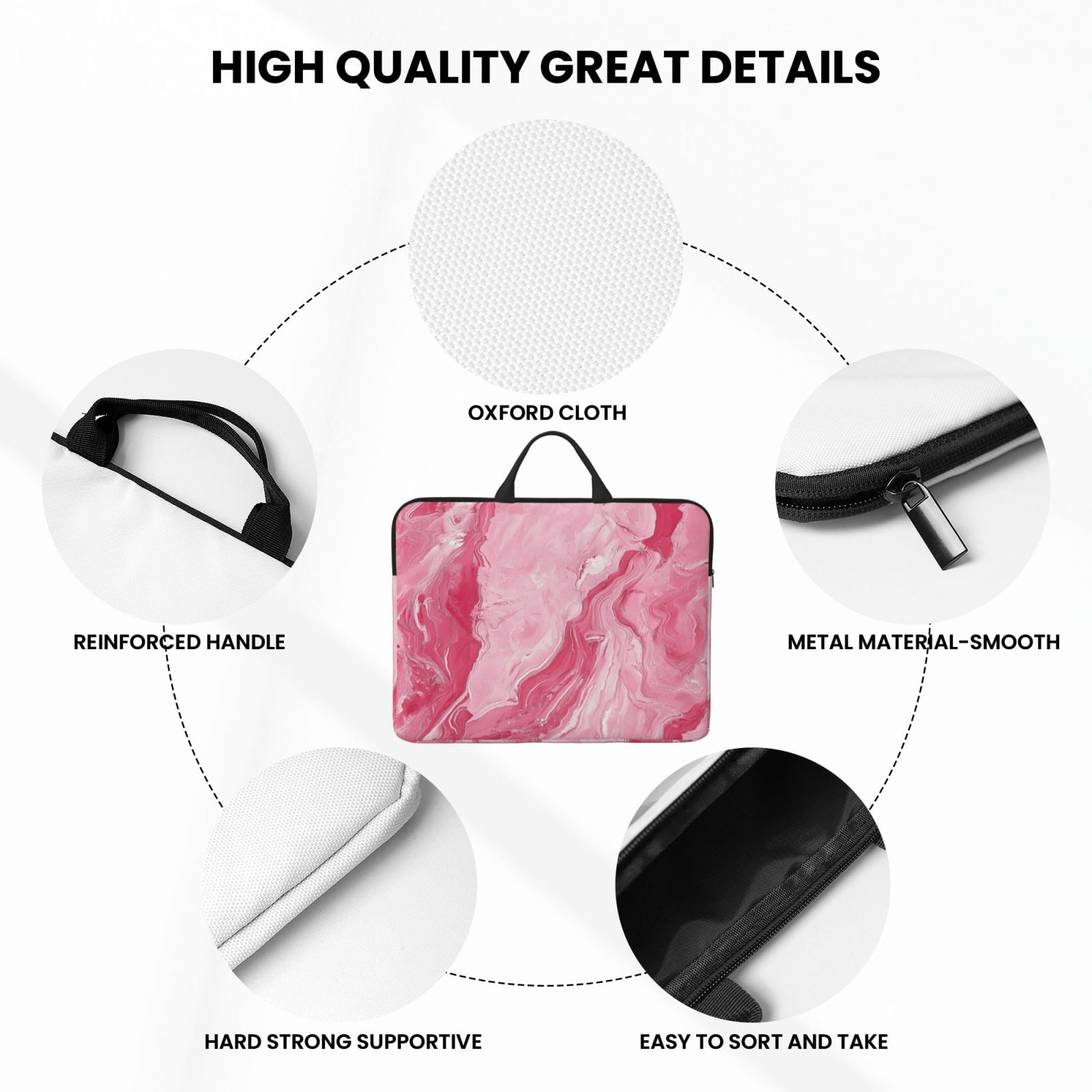 Laptop Sleeve Bag For Women Men 14inch Waterproof Durable Protective Computer Carrying Cover Handle Laptop Case Bag Pink Marble_21256_4