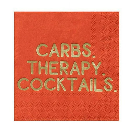 Jollity & Co Party Supplies |"Carbs, Therapy, Cocktails" Cocktail Napkin | Great for Thanksgiving, Girls Nights in and Birthday Decorations | Paper, 20 Pack