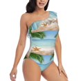thumbnail image 3 of Gaeub Starfish in Beach Women's One Shoulder Ruffle Tummy Control Swimwear for Swimming Surfing Beach Party - Medium, 3 of 8