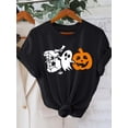 thumbnail image 1 of Women'S Halloween T-Shirt, Cotton Fabric, Short Sleeve Crew Neck Casual Top with Spider Ghost Pumpkin Print, Regular Length, all Seasons, 1 of 5