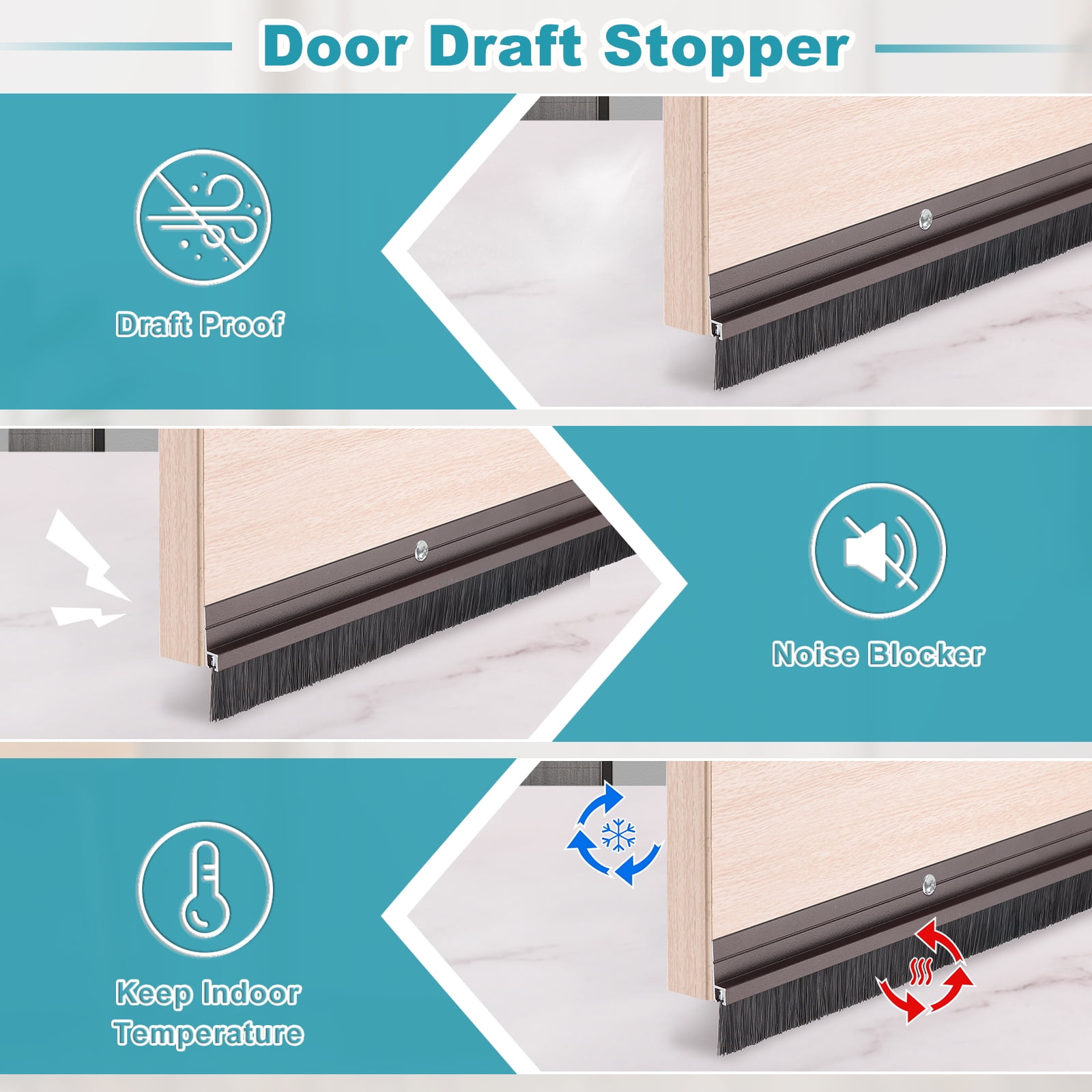 2Pack Door Draft Stopper Aluminum Door Weather Stripping (39.4"L x 0.8"W, Gold)
