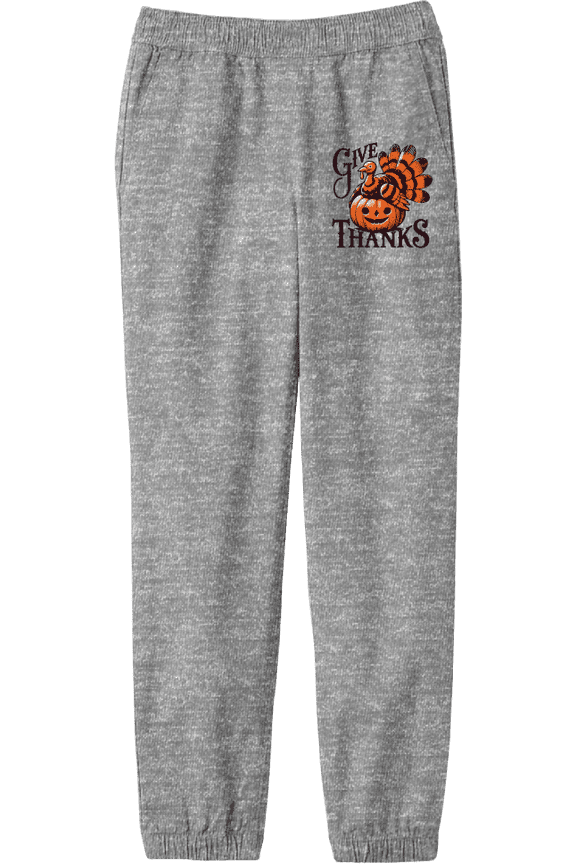 Give Thanks Turkey & Pumpkin Youth Heather Gray Jogger Pants-XL