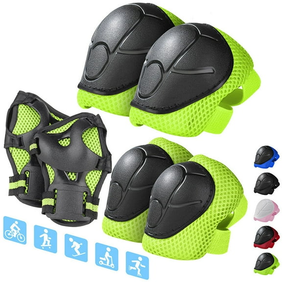 Fiudx Equipo de Protección, Conjunto de Seguridad Azul de 6 Piezas, Espuma Amortiguadora, Correas Ajustables, Rodilleras, Coderas y Muñequeras, Ideal para Patinaje Sobre Ruedas, Skateboarding y Cicli