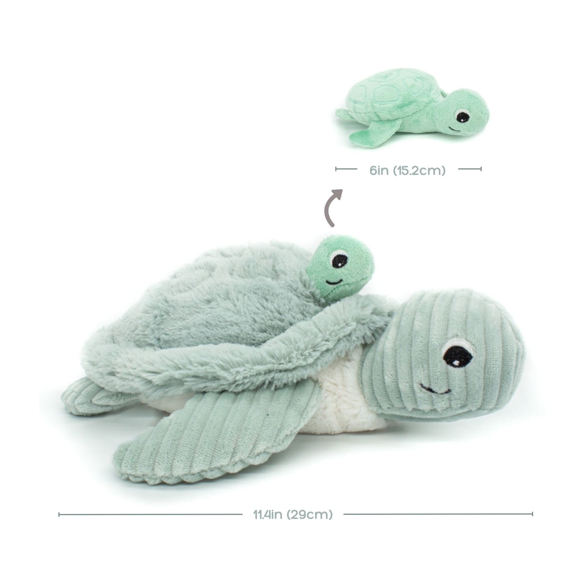 Les Ptipotos Sea Turtle Mom & Baby Plush Stuffed Animal Set & Eco-Friendly Toy in Mint Green