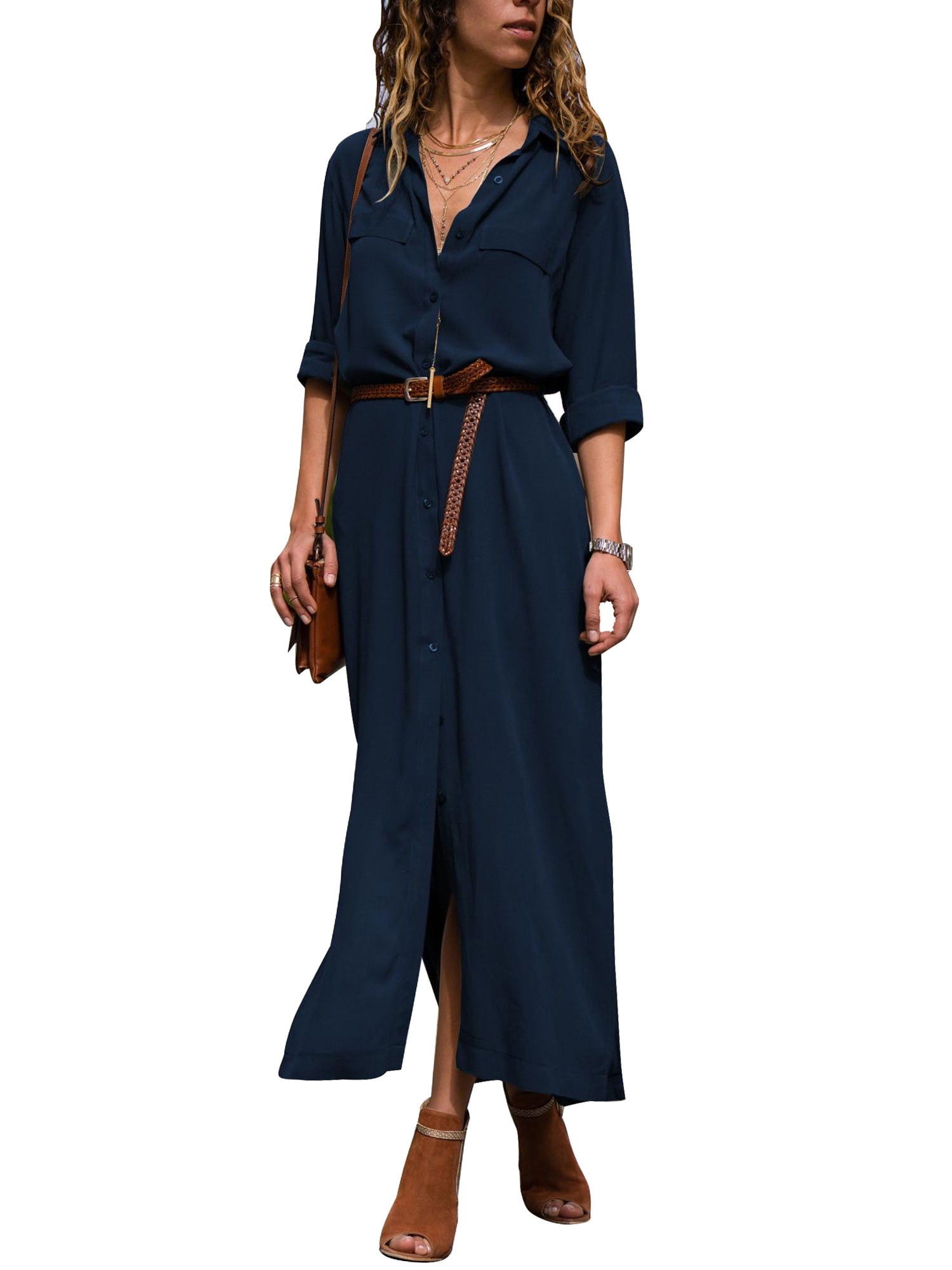 Women Casual Plus Size Design Buttons Geometric Split Sleeve Vintage Maxi Dress
