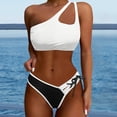 thumbnail image 2 of Afdoent Womens Bikini Sets Women's High Waist Bikini Two Piece Set Color Block One Shoulder Tie Bikini Push Up Swimsuit 2026 Retro Swimsuit, 2 of 5