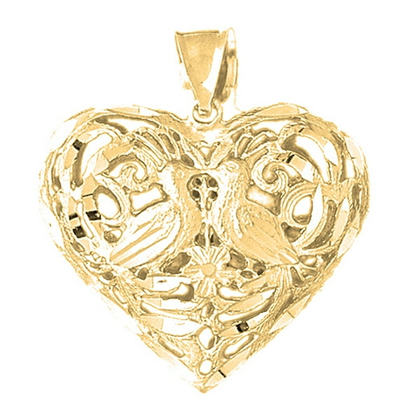 10K Yellow Gold 3D Filigree Heart Pendant - 38 mm