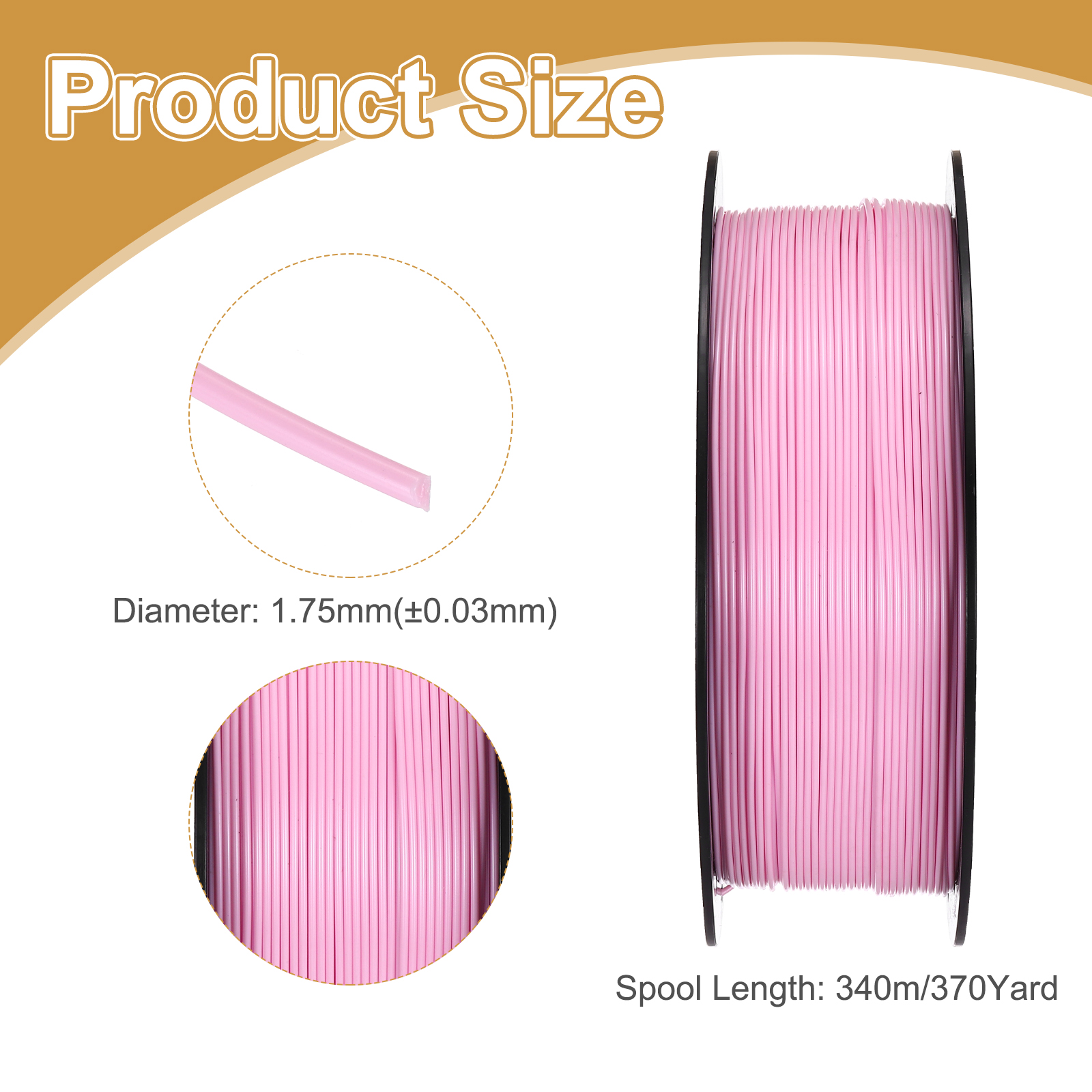 Uxcell PETG 3D Printer Filament High Precision Moistureproof Superior Toughness Glossy Filament Metal Silver for Printers Pink