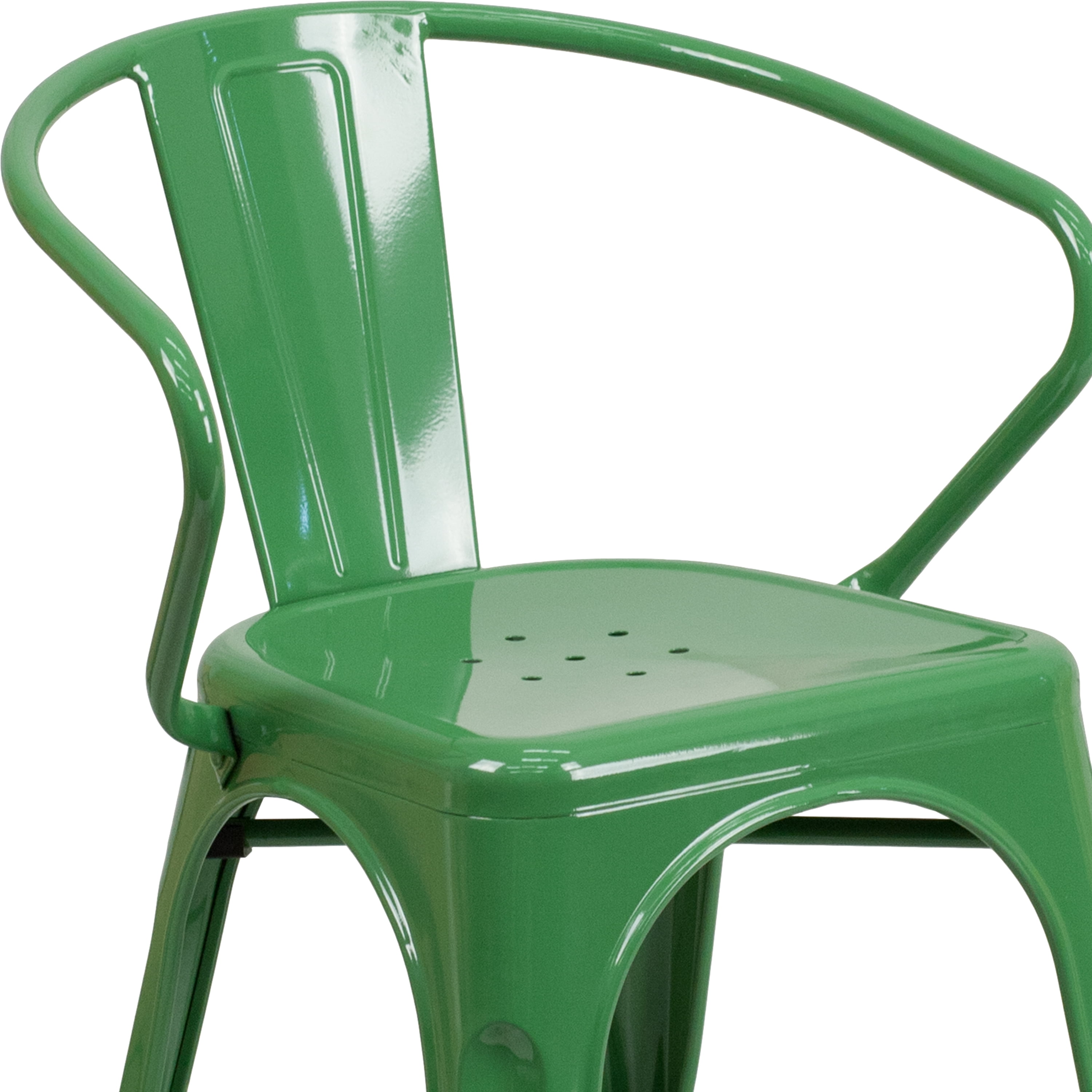 Flash Furniture Commercial Grade Green Metal Indoor-Outdoor Chair with Arms