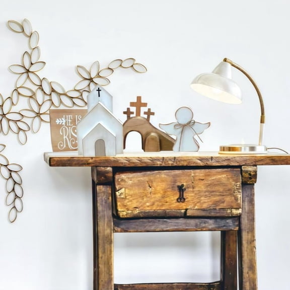 IROOZIGOTO 4PCS Wooden Jesus Sign Easter Tiered Tray Decorations, Tray Not Included, Rustic Style Nativity Scene Decoration Set, Suitable For Easter Scenes, Religion, Church