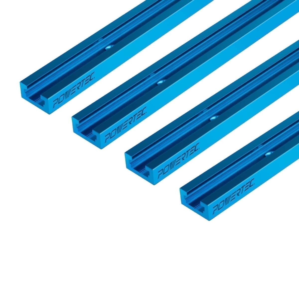 POWERTEC 4PK 48 Inch Double-Cut Profile Universal T-Track with Predrilled Mounting Holes for Woodworking Jigs and Fixtures, Drill Press Table, Router Table, Workbench, 71373