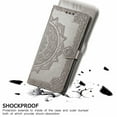 thumbnail image 6 of Mandala Case for iPhone 16, Premium Leather Flip RFID Blocking Wallet Card Magnetic Stand Protective Slim Shockproof Case with Lanyard, Embossed Flower Cover,Gray, 6 of 8