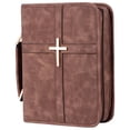 thumbnail image 2 of Bible Cover Carrying Case, PU Leather Book Bag With Handle & Shoulder Strap, Cross Large Carrying Bag Holder, Large Book Protector With Pockets, Multi-Pocket Prayer Book Cover For Church Study,Brown, 2 of 6